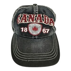 Canada 1867 Hat Adult OSFM Black Distressed Embroidered Strapback Hat